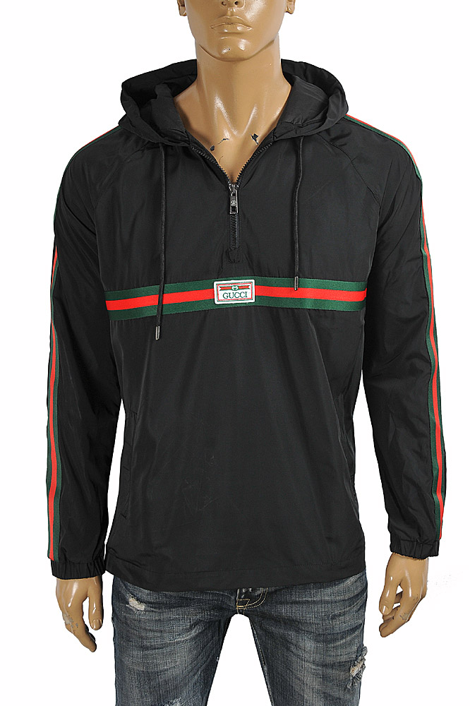 GUCCI men's cotton hoodie with red and green stripes 182